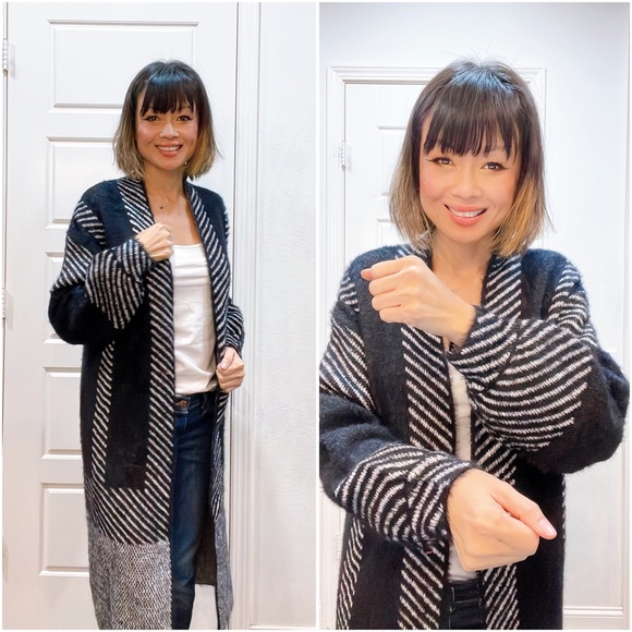 Cozy Color Block Stripes Fuzzy Open Front Cardigan - Picture 4 of 12